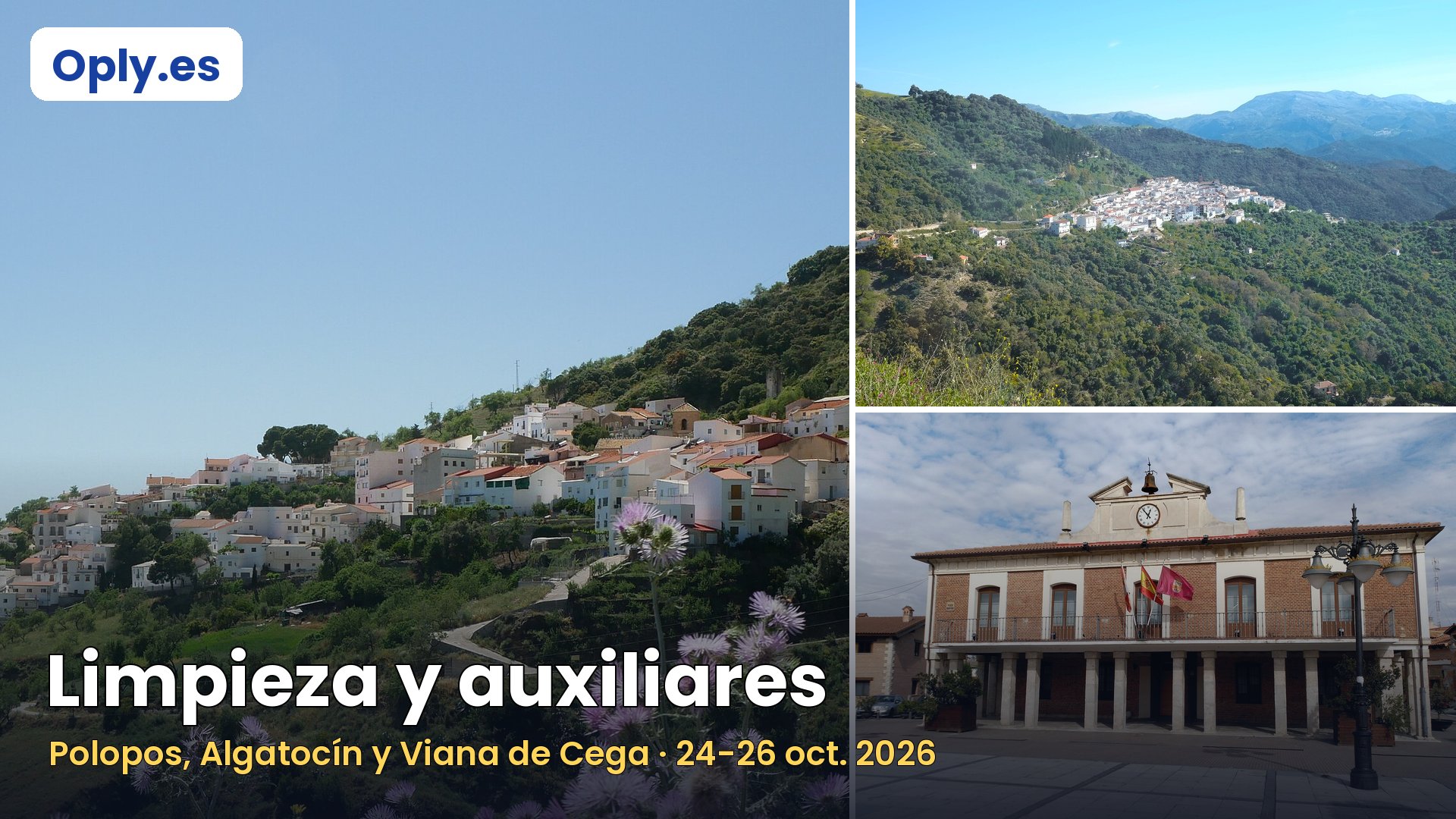 Limpieza en Polopos, Algatocín y Viana de Cega, y auxiliares administrativos: novedades del 24 al 26 de octubre de 2026