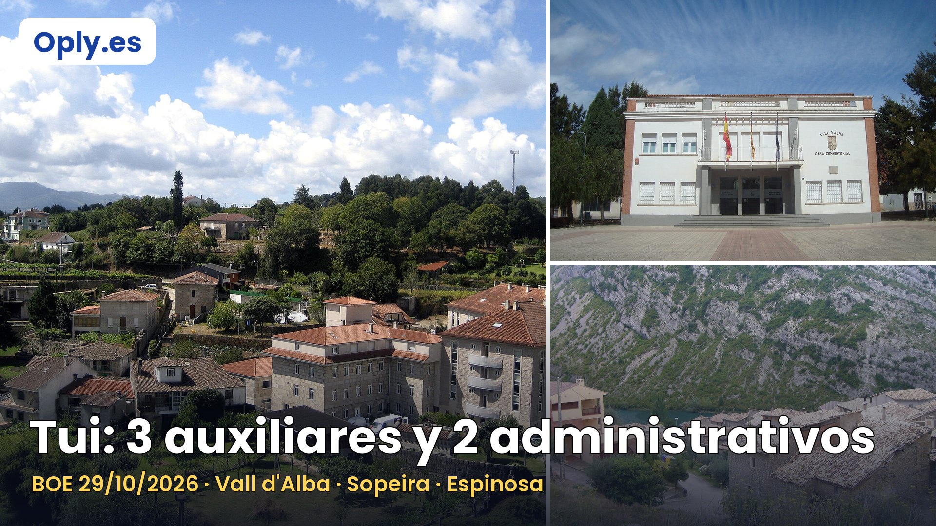 Tui convoca 3 plazas de auxiliar administrativo y 2 de administrativo, más plazas de Administrativo en Vall d'Alba, Sopeira y Espinosa de los Monteros